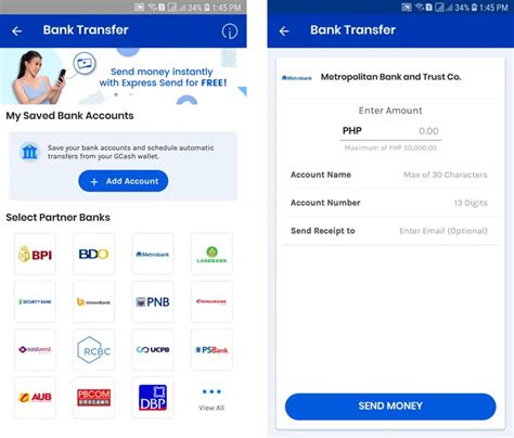 how to transfer money from bank to gcash